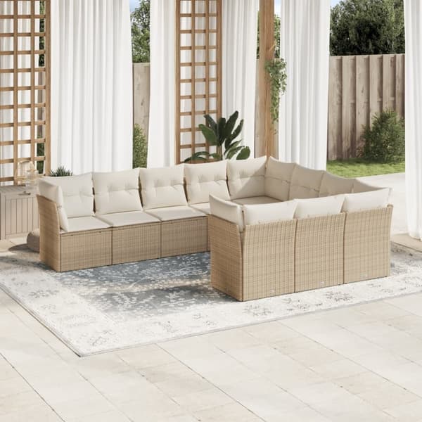 vidaXL sofasæt til haven 10 dele med hynder polyrattan beige