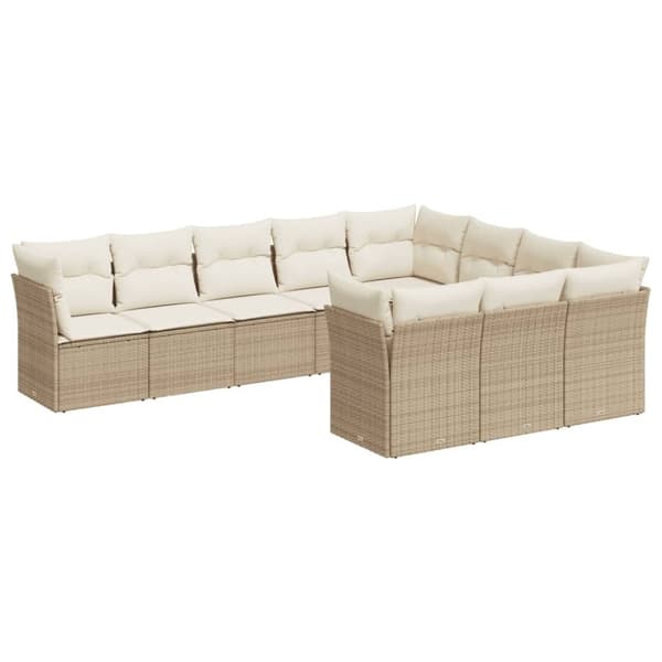 vidaXL sofasæt til haven 10 dele med hynder polyrattan beige