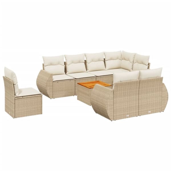 vidaXL sofasæt til haven 9 dele med hynder polyrattan beige
