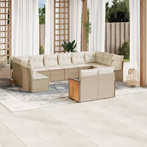 vidaXL sofasæt til haven 12 dele med hynder polyrattan beige