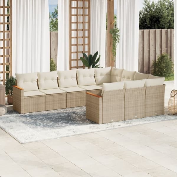vidaXL sofasæt til haven 10 dele med hynder polyrattan beige