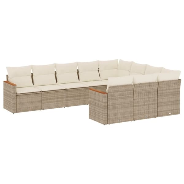 vidaXL sofasæt til haven 10 dele med hynder polyrattan beige