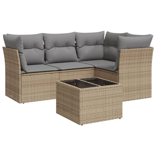 vidaXL sofasæt til haven 5 dele med hynder polyrattan beige
