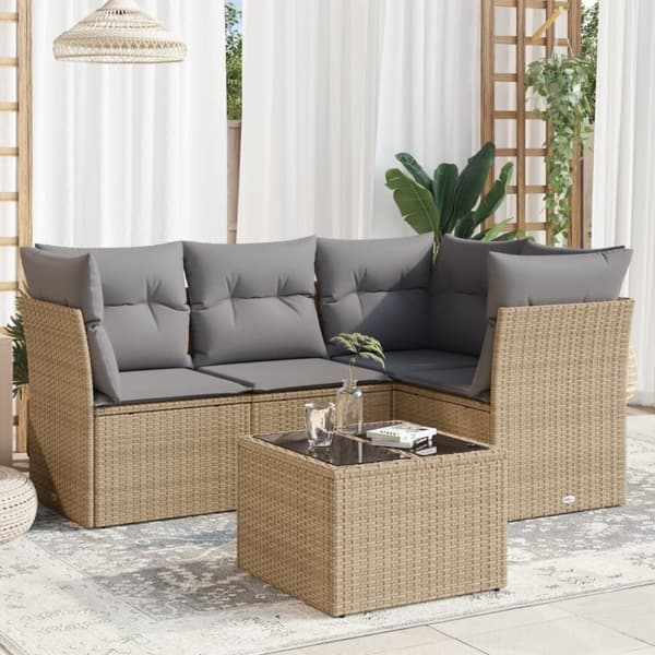 vidaXL sofasæt til haven 5 dele med hynder polyrattan beige