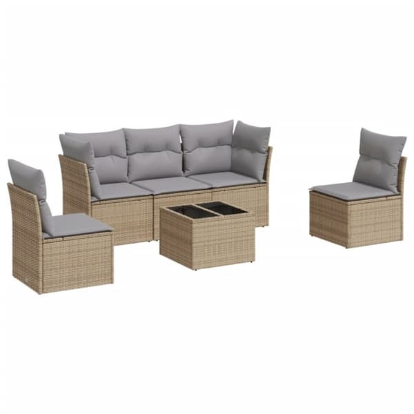 vidaXL sofasæt til haven 6 dele med hynder polyrattan beige