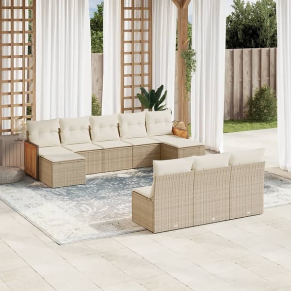 vidaXL sofasæt til haven 10 dele med hynder polyrattan beige