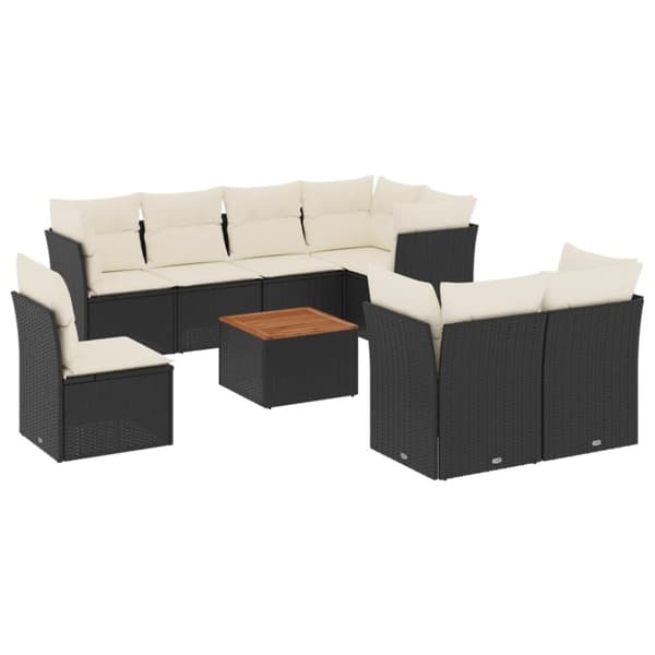 vidaXL sofasæt til haven 9 dele med hynder polyrattan sort