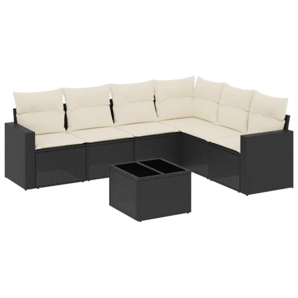 vidaXL sofasæt til haven 7 dele med hynder polyrattan sort