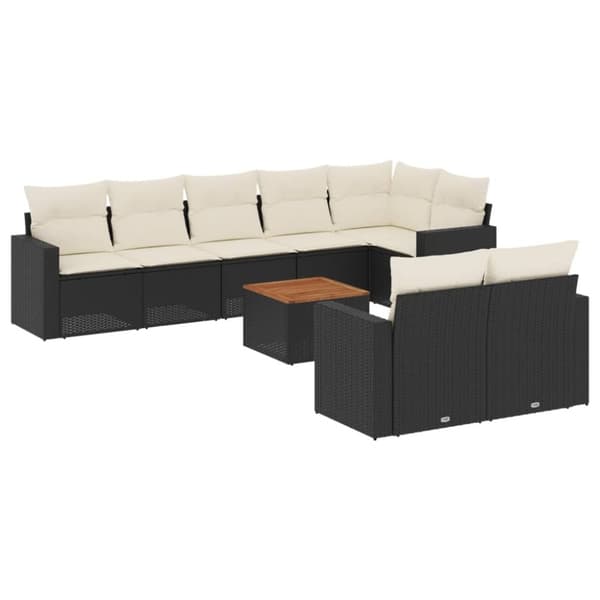 vidaXL sofasæt til haven 9 dele med hynder polyrattan sort