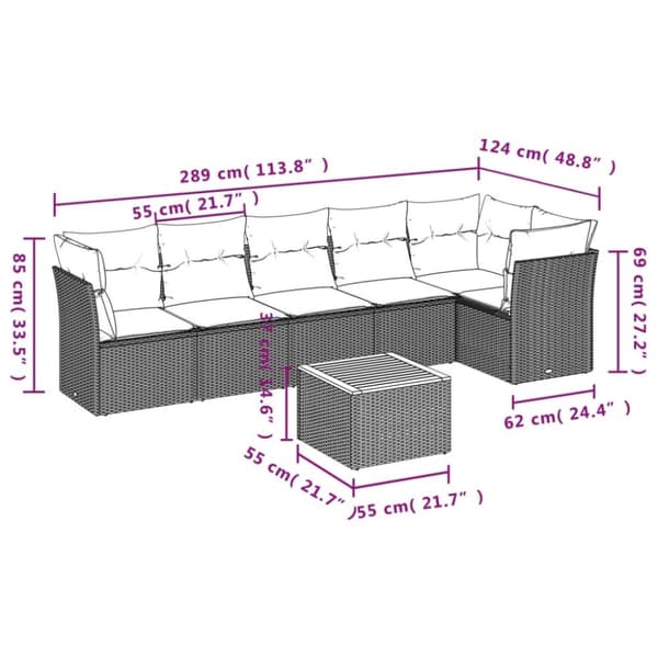 vidaXL sofasæt til haven 7 dele med hynder polyrattan beige