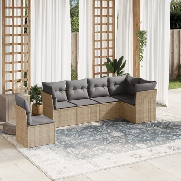 vidaXL sofasæt til haven 6 dele med hynder polyrattan beige