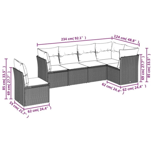 vidaXL sofasæt til haven 6 dele med hynder polyrattan beige
