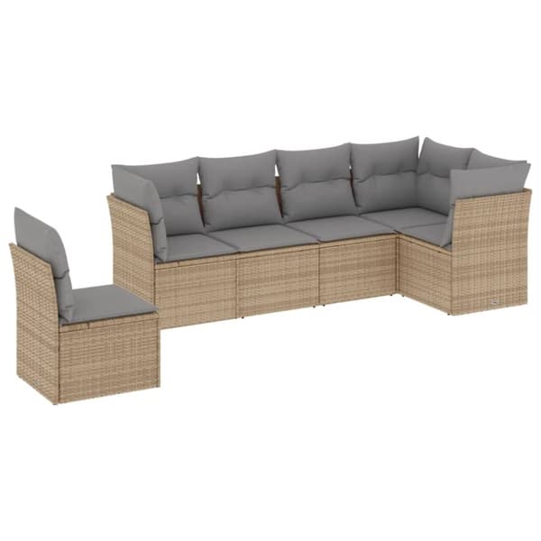 vidaXL sofasæt til haven 6 dele med hynder polyrattan beige