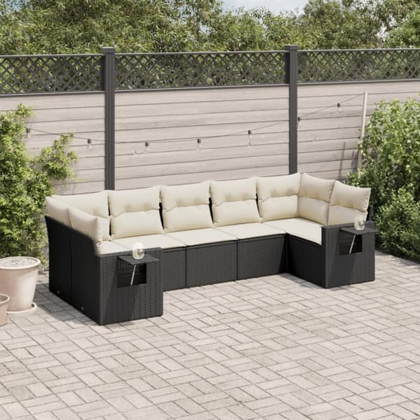 vidaXL sofasæt til haven 7 dele med hynder polyrattan sort