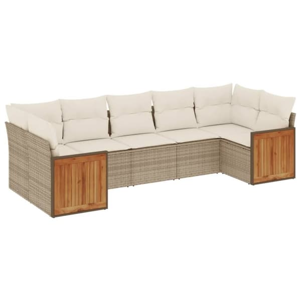 vidaXL sofasæt til haven 7 dele med hynder polyrattan beige