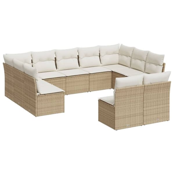 vidaXL Loungegrupp för trädgården m. dynor 11 delar beige konstrotting