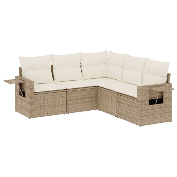 vidaXL Soffgrupp för trädgården med dynor 5 delar beige konstrotting