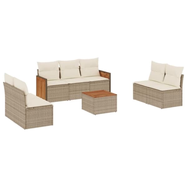 vidaXL sofasæt til haven 8 dele med hynder polyrattan beige
