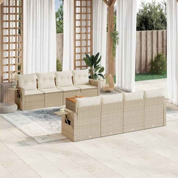 vidaXL sofasæt til haven 9 dele med hynder polyrattan beige