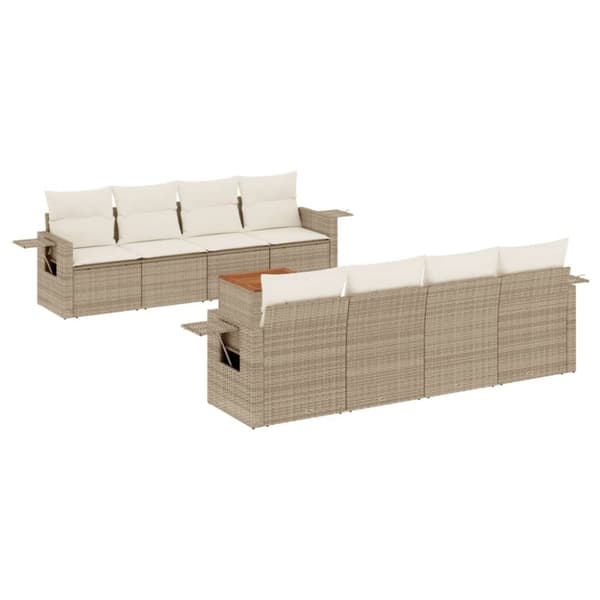 vidaXL sofasæt til haven 9 dele med hynder polyrattan beige