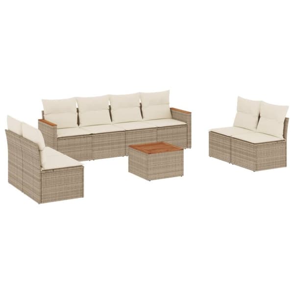 vidaXL sofasæt til haven 9 dele med hynder polyrattan beige