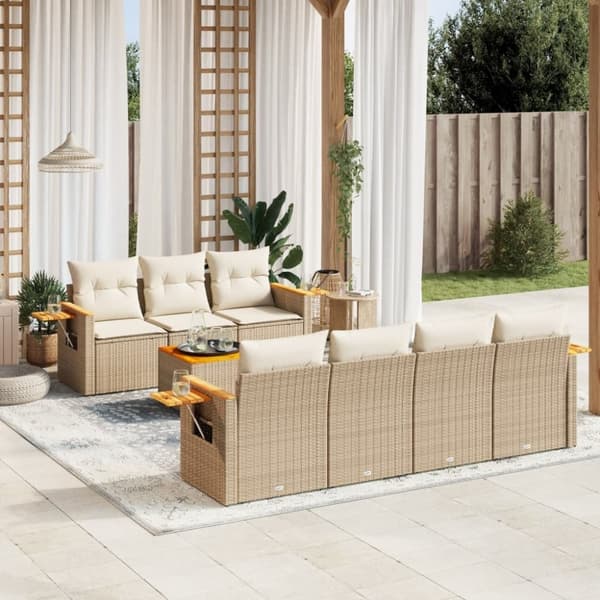 vidaXL sofasæt til haven 8 dele med hynder polyrattan beige