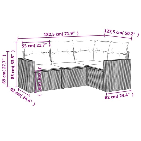 vidaXL sofasæt til haven 4 dele med hynder polyrattan sort