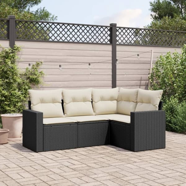 vidaXL sofasæt til haven 4 dele med hynder polyrattan sort
