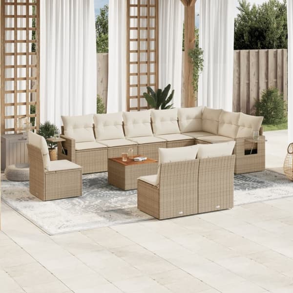 vidaXL sofasæt til haven 11 dele med hynder polyrattan beige