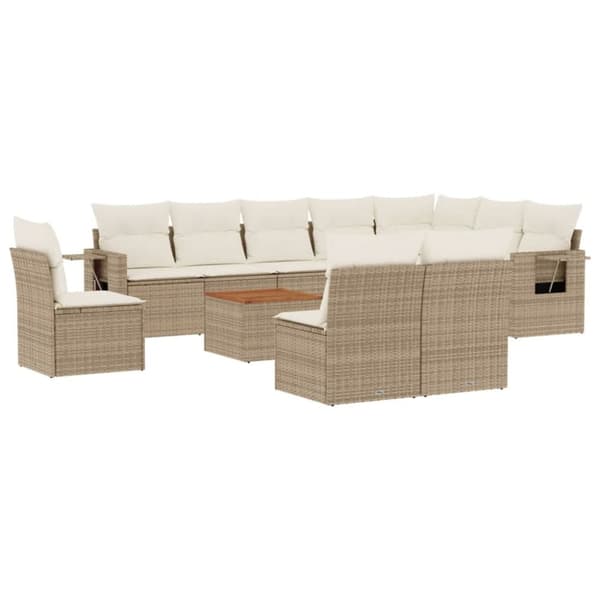 vidaXL sofasæt til haven 11 dele med hynder polyrattan beige