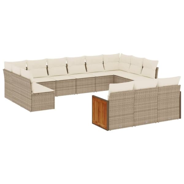 vidaXL Soffgrupp för trädgården med dynor 13 delar beige konstrotting