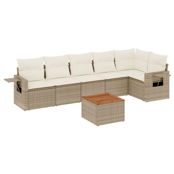 vidaXL sofasæt til haven 7 dele med hynder polyrattan beige