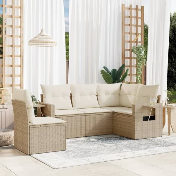 vidaXL sofasæt til haven 5 dele med hynder polyrattan beige