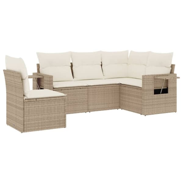 vidaXL sofasæt til haven 5 dele med hynder polyrattan beige