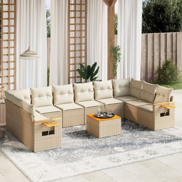 vidaXL sofasæt til haven 11 dele med hynder polyrattan beige