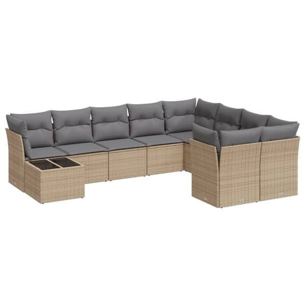 vidaXL sofasæt til haven 10 dele med hynder polyrattan beige