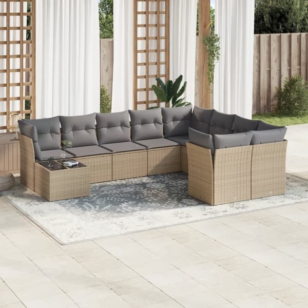 vidaXL sofasæt til haven 10 dele med hynder polyrattan beige