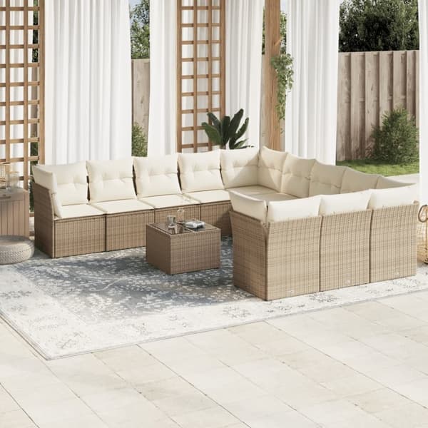 vidaXL sofasæt til haven 12 dele med hynder polyrattan beige