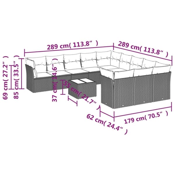vidaXL sofasæt til haven 12 dele med hynder polyrattan beige