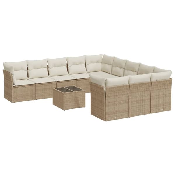 vidaXL sofasæt til haven 12 dele med hynder polyrattan beige