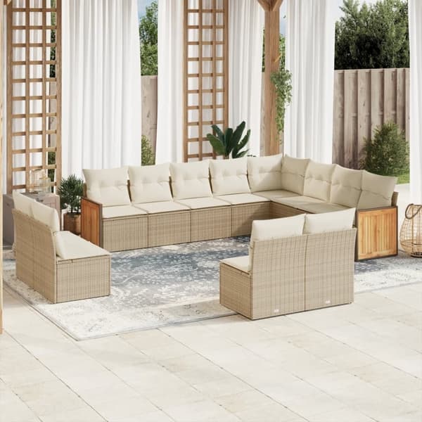 vidaXL sofasæt til haven 12 dele med hynder polyrattan beige