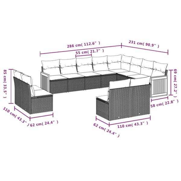 vidaXL sofasæt til haven 12 dele med hynder polyrattan beige