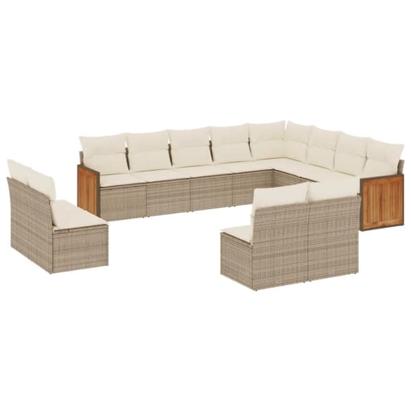 vidaXL sofasæt til haven 12 dele med hynder polyrattan beige