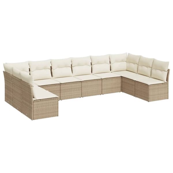 vidaXL Soffgrupp för trädgård med dynor 10 delar beige konstrotting