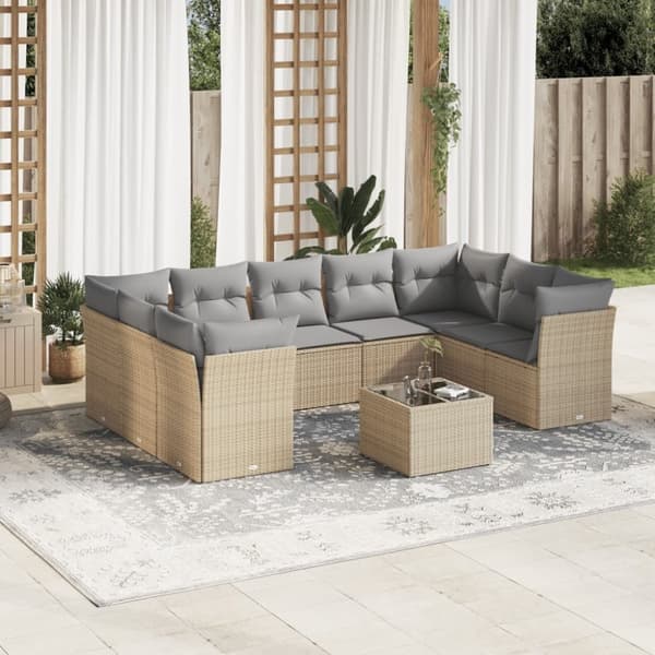 vidaXL sofasæt til haven 10 dele med hynder polyrattan beige