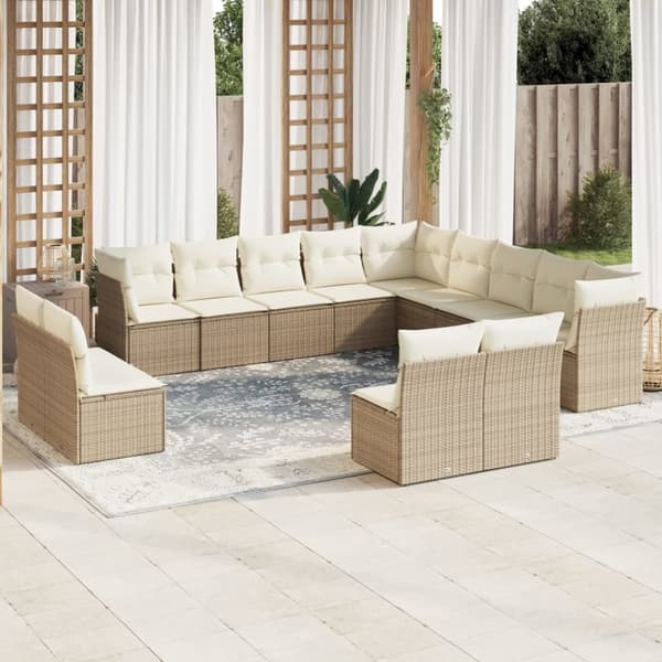 vidaXL sofasæt til haven 13 dele med hynder polyrattan beige