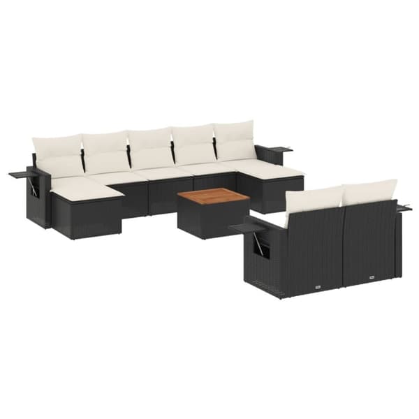 vidaXL sofasæt til haven 10 dele med hynder polyrattan sort