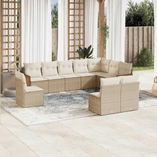 vidaXL sofasæt til haven 10 dele med hynder polyrattan beige