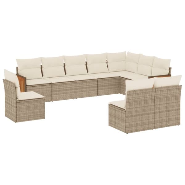 vidaXL sofasæt til haven 10 dele med hynder polyrattan beige