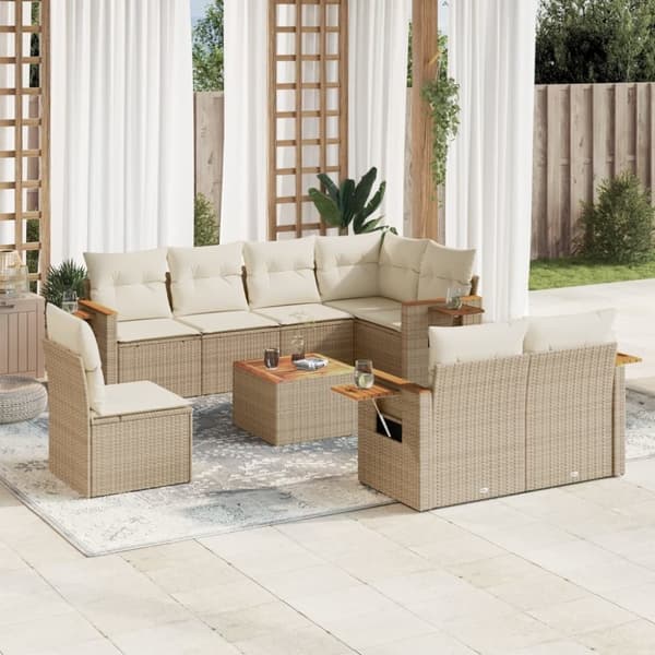 vidaXL sofasæt til haven 9 dele med hynder polyrattan beige